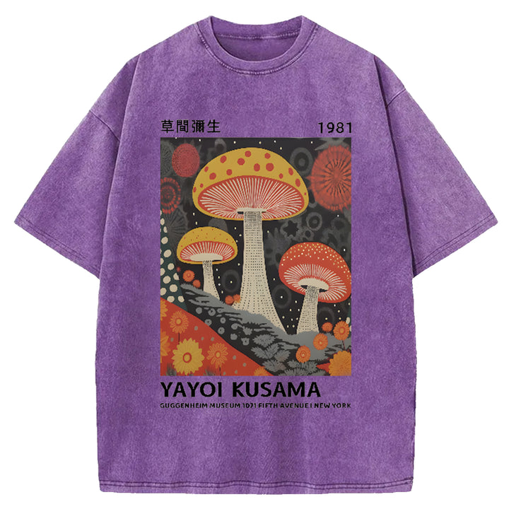 Yayoi Kusama Flower Vintage Japanese Design Washed Crew Neck T-Shirt