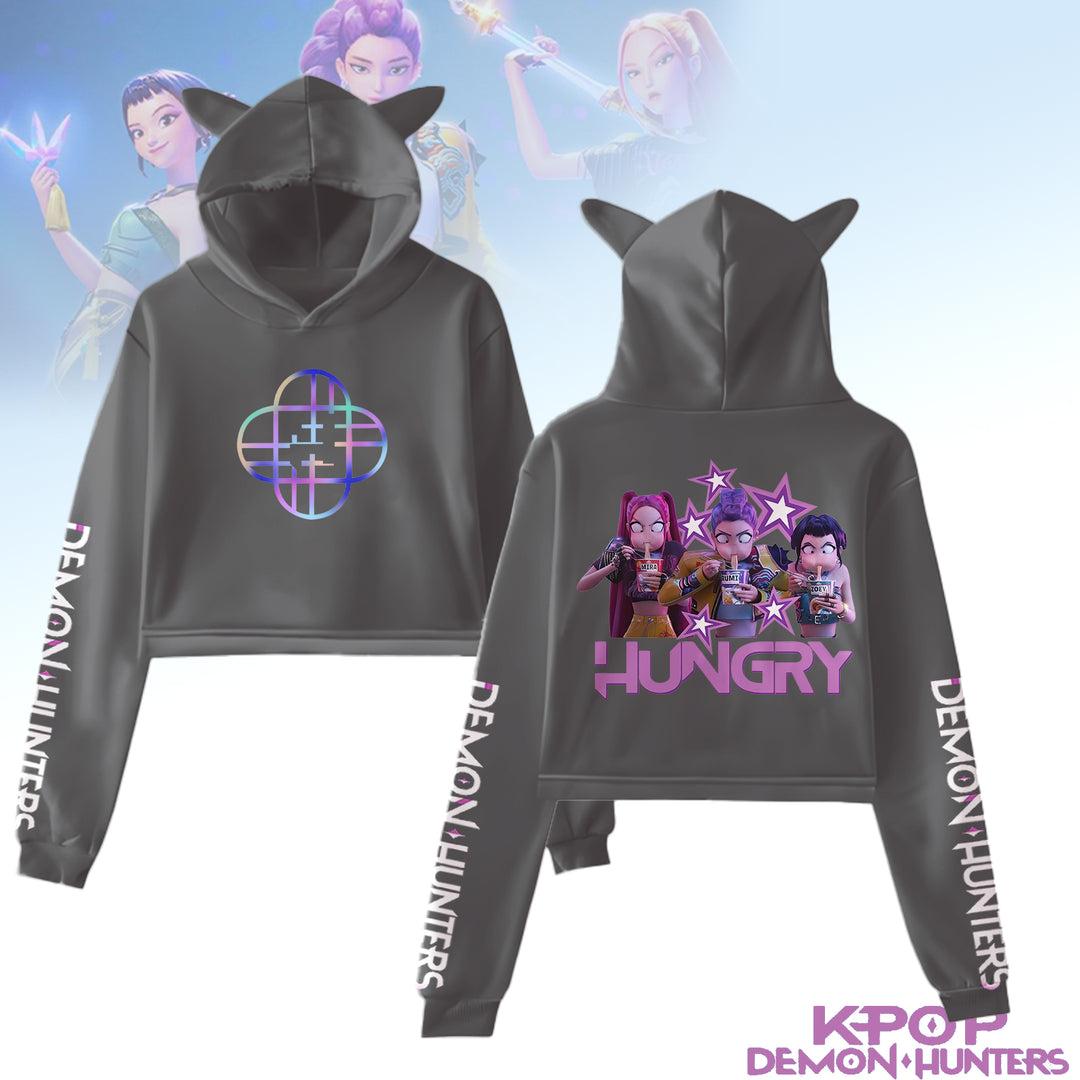Kpop Demon Hunters Crop Tops Long Sleeve Hoodie