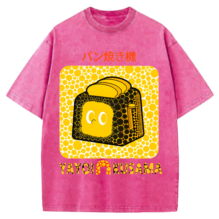 Yayoi Kusama Bread Vintage Design Washed Crew Neck T-Shirt