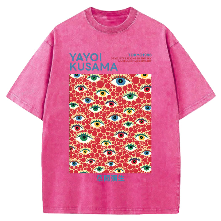 Yayoi Kusama eyes Vintage Japanese Design Washed Crew Neck T-Shirt