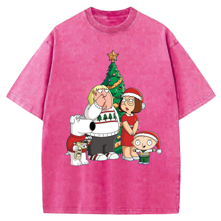 Funny Cartoon Washed Crew Neck T-shirt