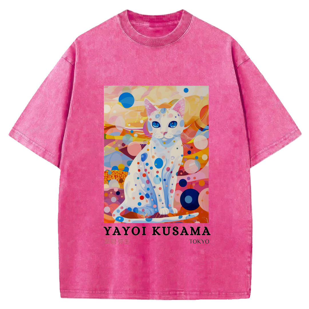 Yayoi Kusama Cat Vintage Washed Crew Neck T-Shirt
