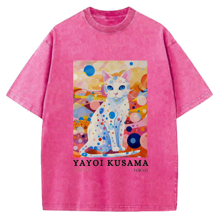 Yayoi Kusama Cat Vintage Washed Crew Neck T-Shirt