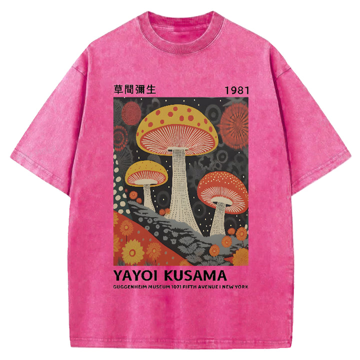 Yayoi Kusama Flower Vintage Japanese Design Washed Crew Neck T-Shirt