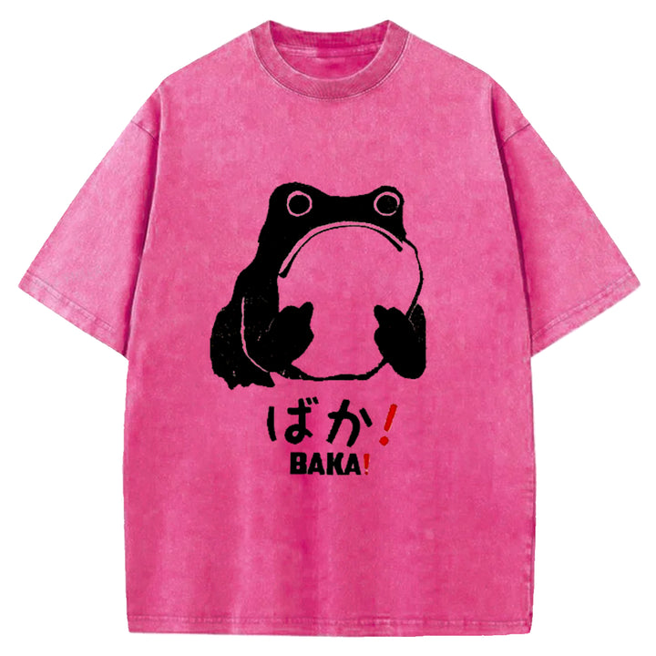 Funny Baka Frog Washed Crew Neck T-Shirt