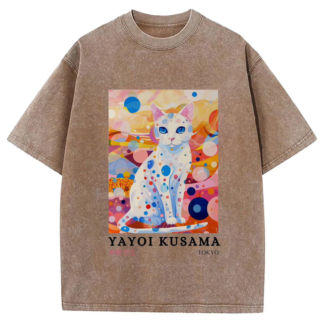 Yayoi Kusama Cat Vintage Washed Crew Neck T-Shirt