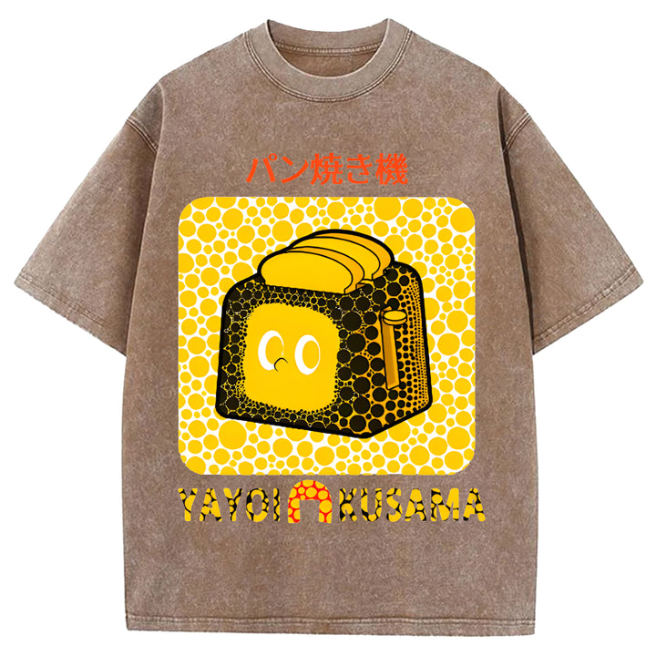 Yayoi Kusama Bread Vintage Design Washed Crew Neck T-Shirt