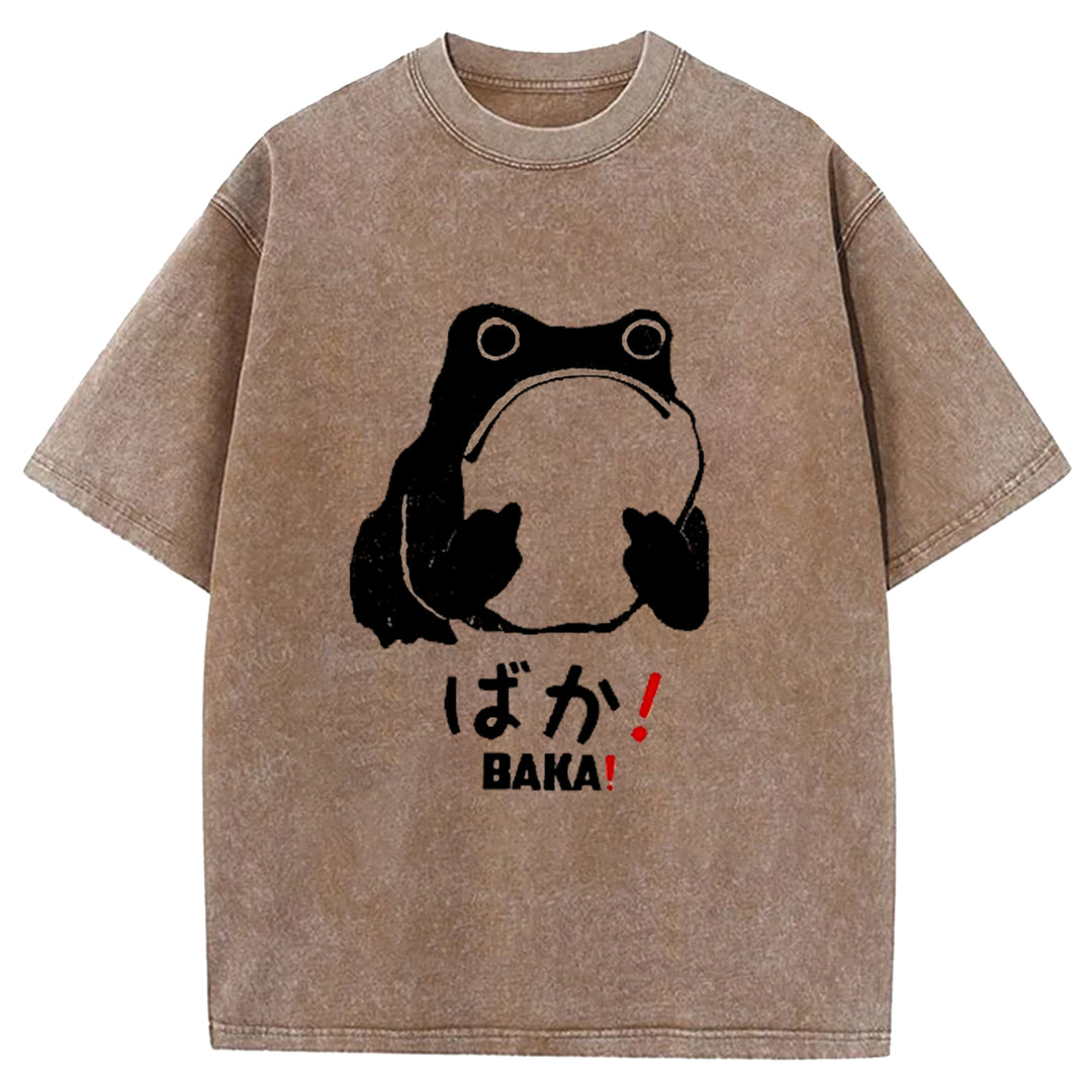 Funny Baka Frog Washed Crew Neck T-Shirt
