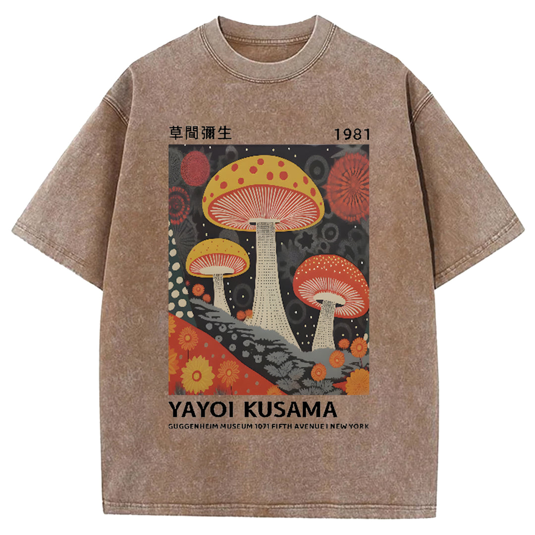 Yayoi Kusama Flower Vintage Japanese Design Washed Crew Neck T-Shirt