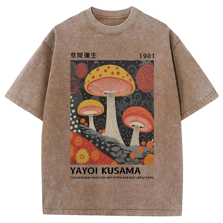 Yayoi Kusama Flower Vintage Japanese Design Washed Crew Neck T-Shirt