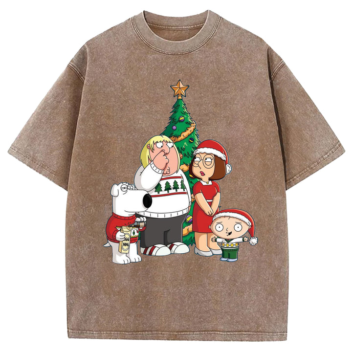 Funny Cartoon Washed Crew Neck T-shirt