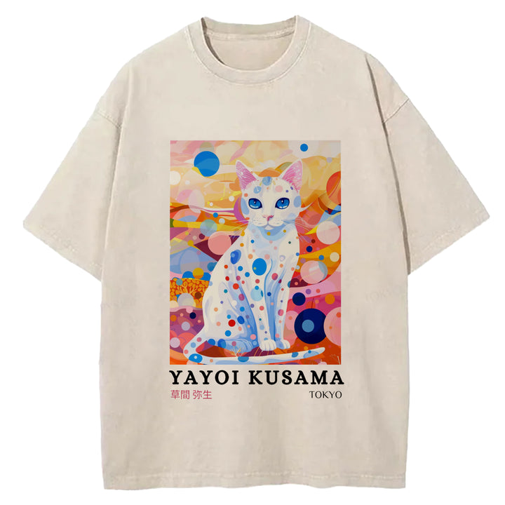 Yayoi Kusama Cat Vintage Washed Crew Neck T-Shirt