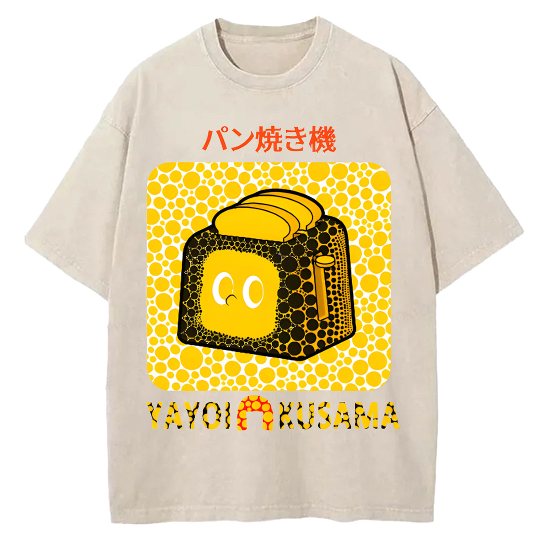 Yayoi Kusama Bread Vintage Design Washed Crew Neck T-Shirt