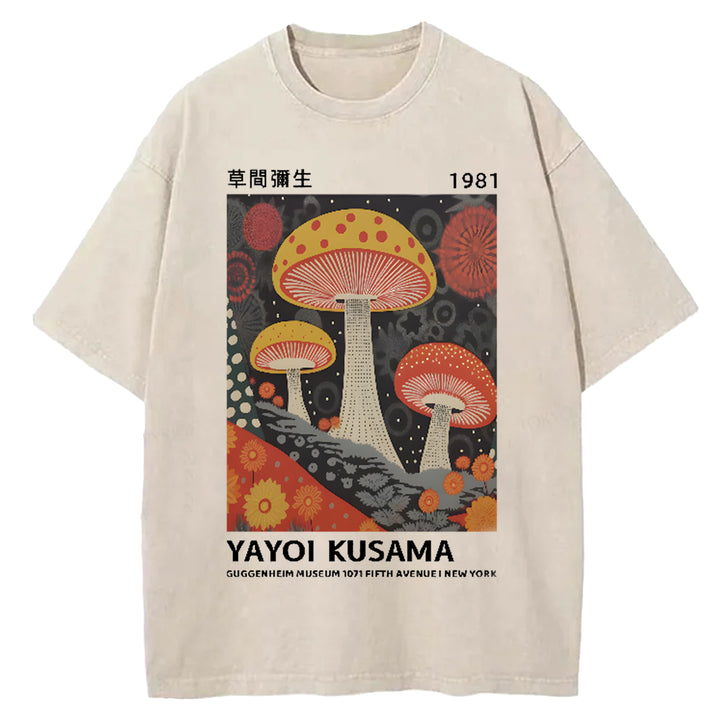 Yayoi Kusama Flower Vintage Japanese Design Washed Crew Neck T-Shirt