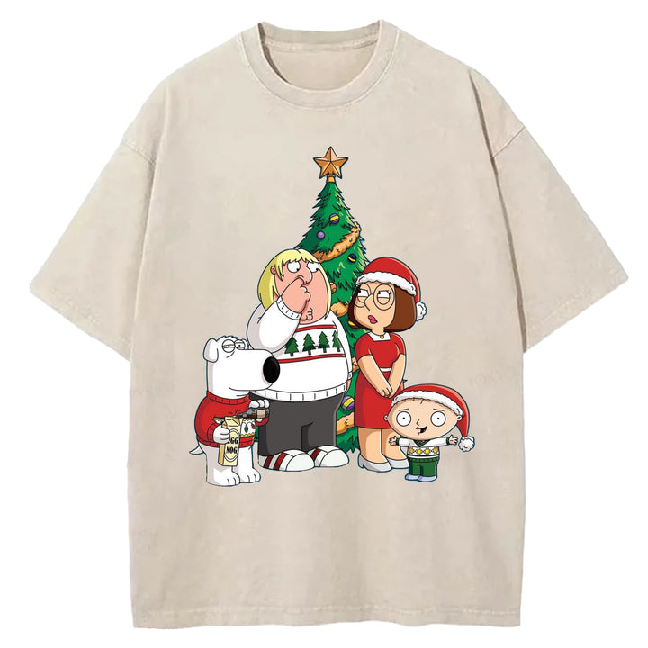 Funny Cartoon Washed Crew Neck T-shirt