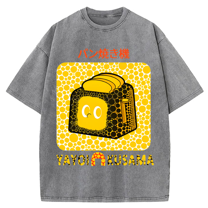 Yayoi Kusama Bread Vintage Design Washed Crew Neck T-Shirt