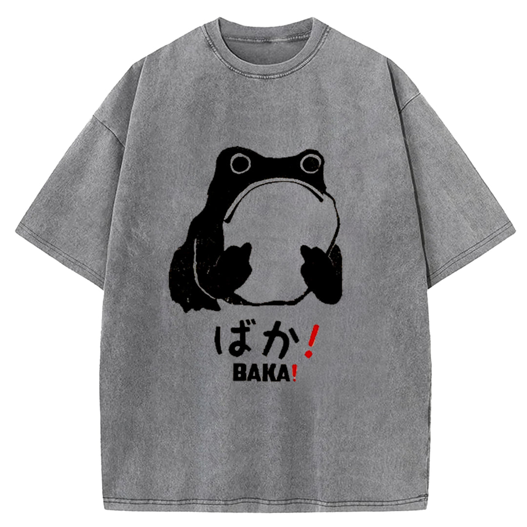 Funny Baka Frog Washed Crew Neck T-Shirt
