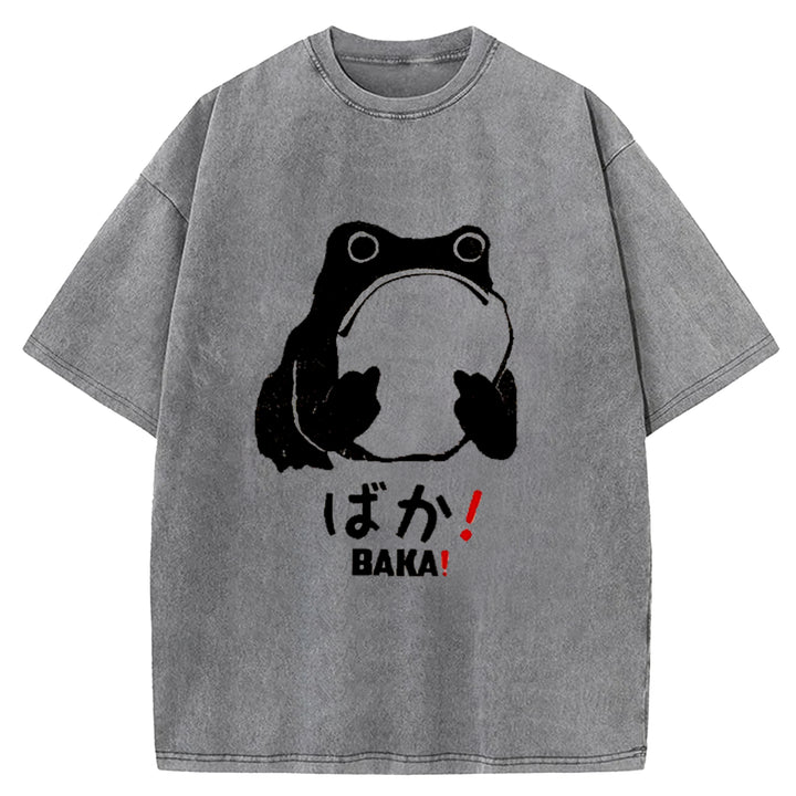 Funny Baka Frog Washed Crew Neck T-Shirt