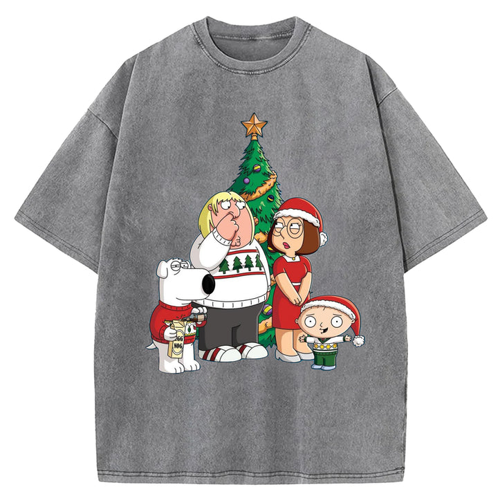 Funny Cartoon Washed Crew Neck T-shirt