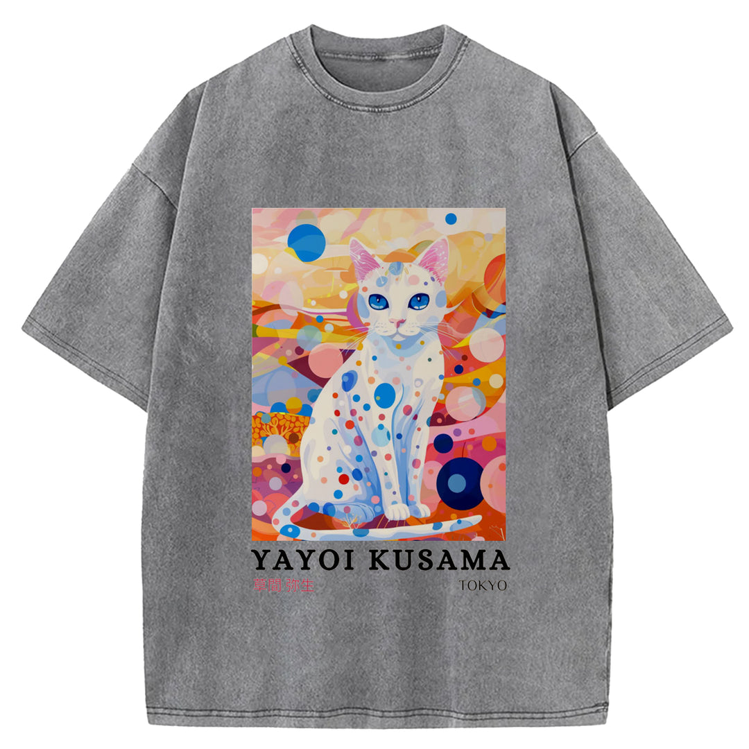 Yayoi Kusama Cat Vintage Washed Crew Neck T-Shirt