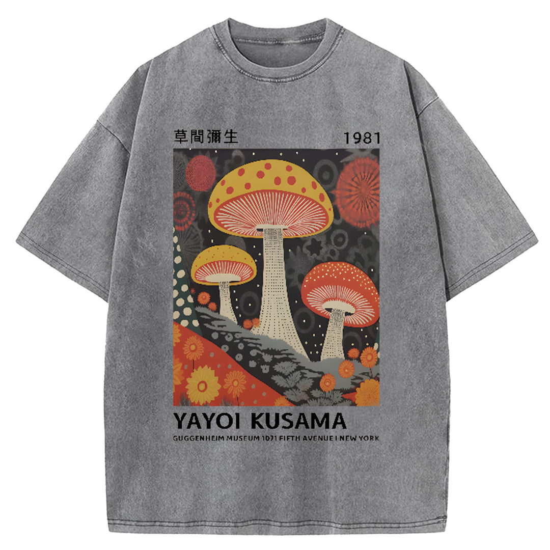 Yayoi Kusama Flower Vintage Japanese Design Washed Crew Neck T-Shirt