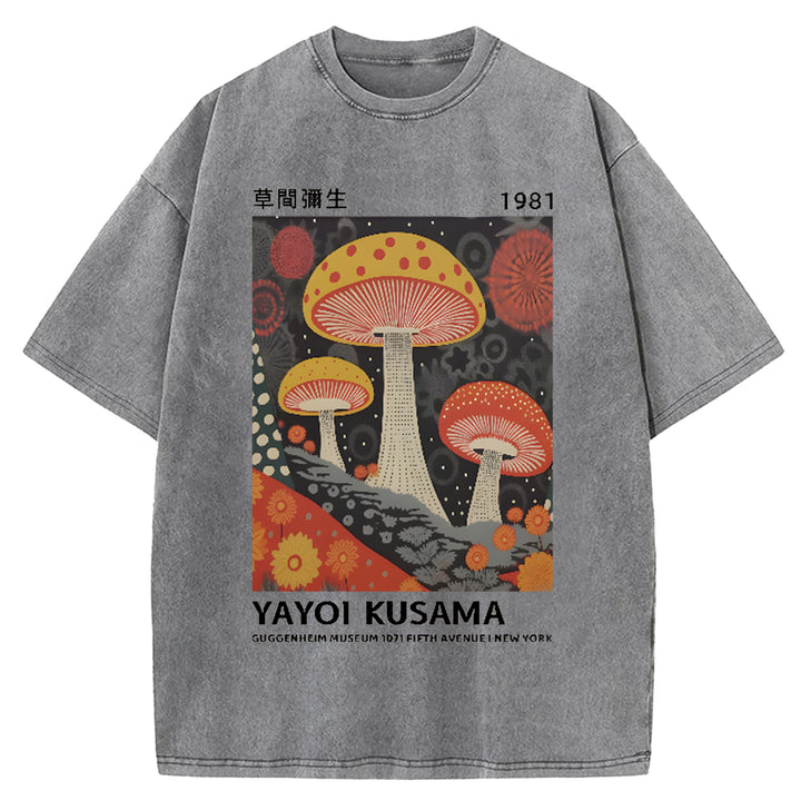 Yayoi Kusama Flower Vintage Japanese Design Washed Crew Neck T-Shirt