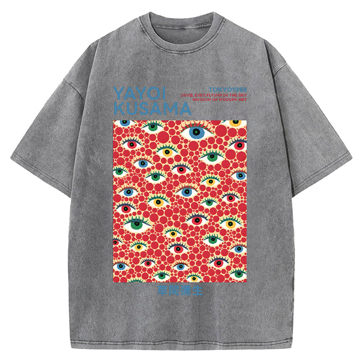 Yayoi Kusama eyes Vintage Japanese Design Washed Crew Neck T-Shirt