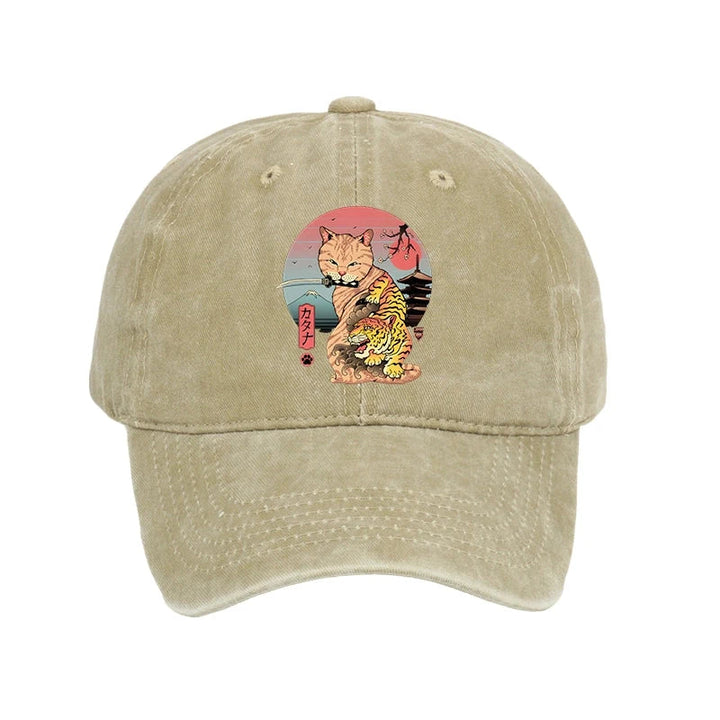 Katana Cat Tattoo Washed Cap