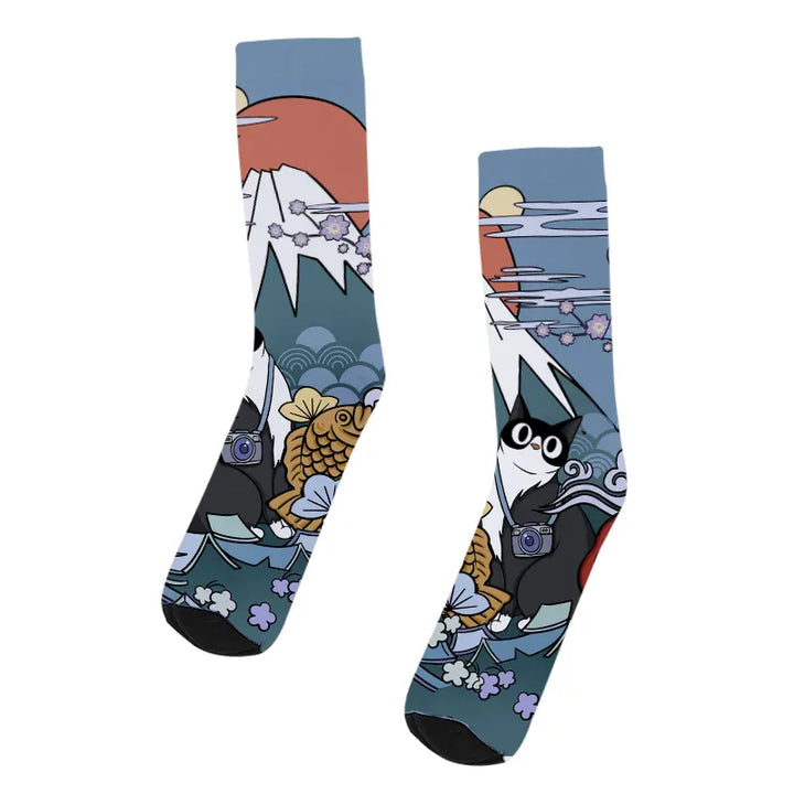 Mount Fuji Landscape With Cat Socks