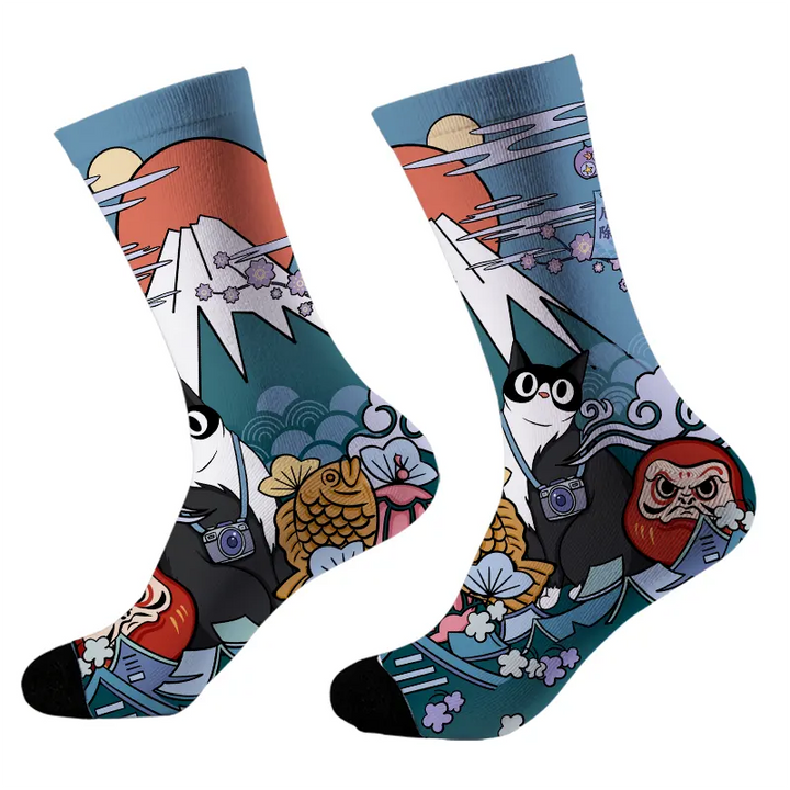 Mount Fuji Landscape With Cat Socks