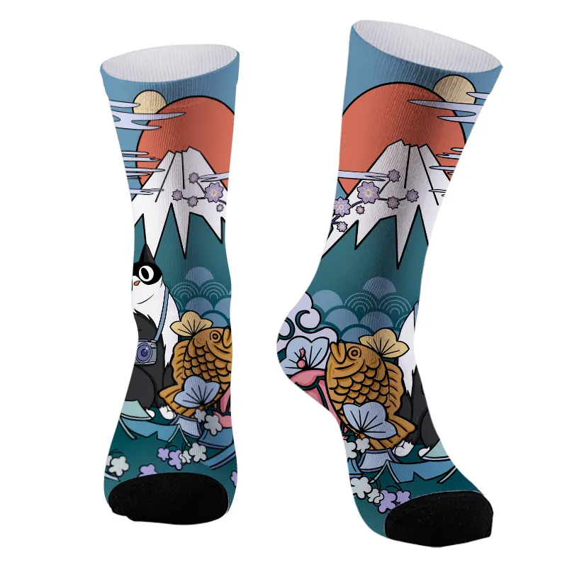 Mount Fuji Landscape With Cat Socks
