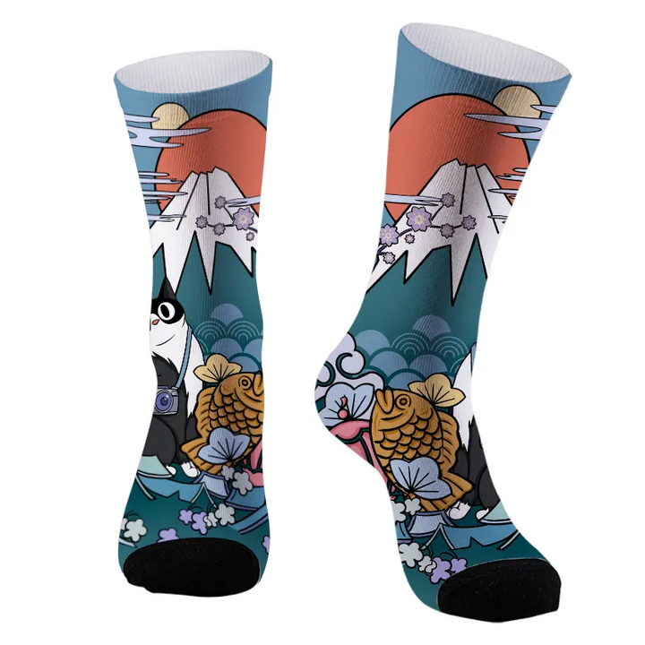 Mount Fuji Landscape With Cat Socks