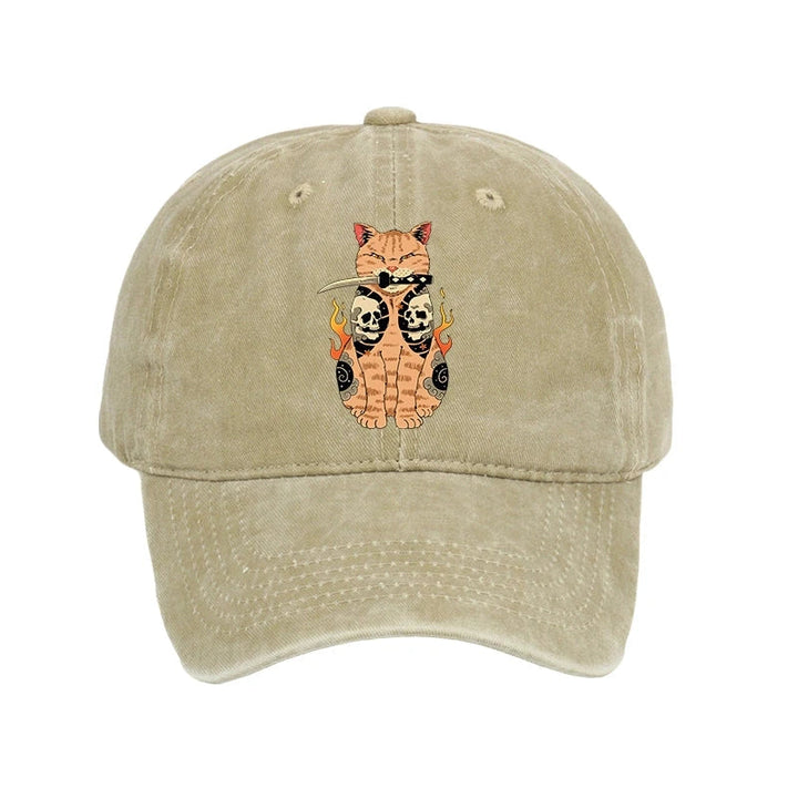 Catana Cat Skull Tattooed Samurai Washed Cap