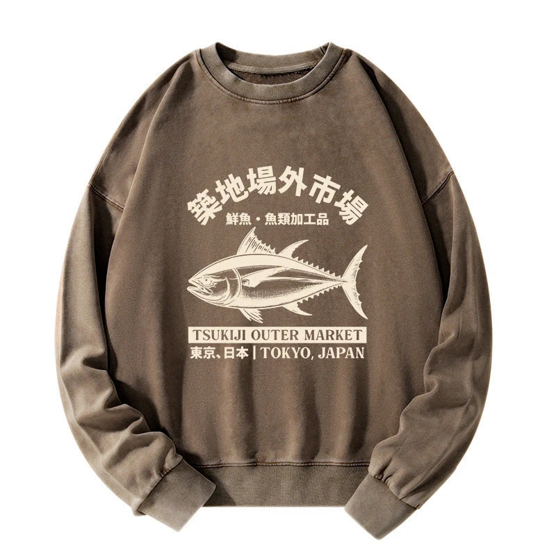 Japan Tsukiji Fish Market Washed Sweatshirt