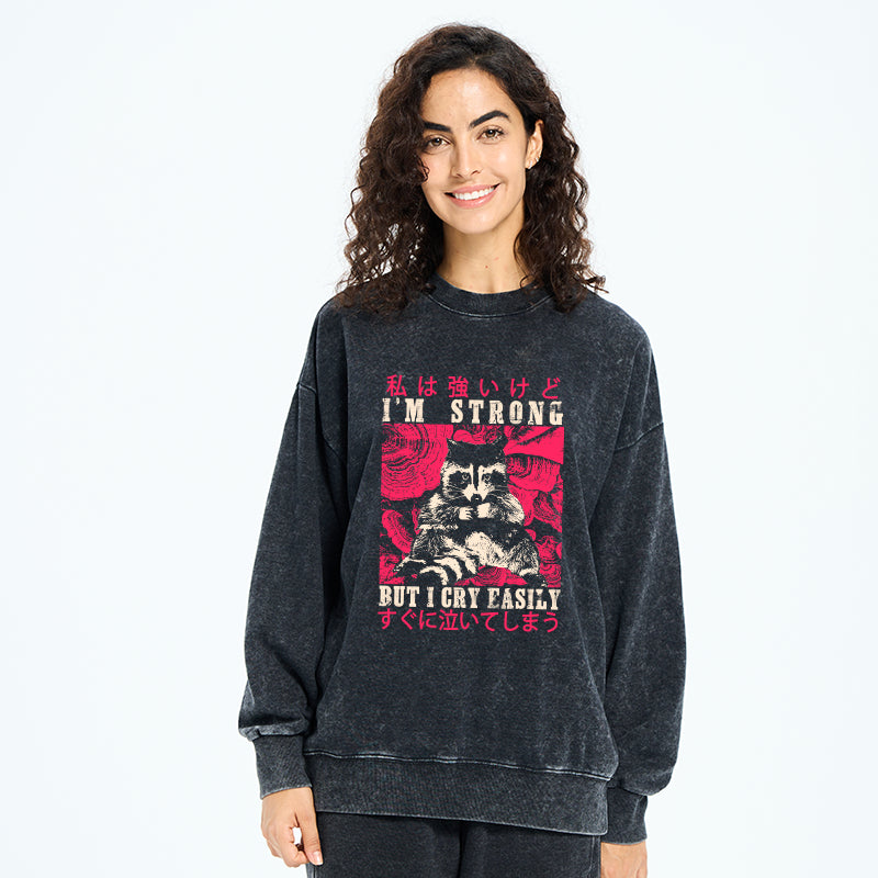 I Am Strong Raccoon Washed Sweatshirt