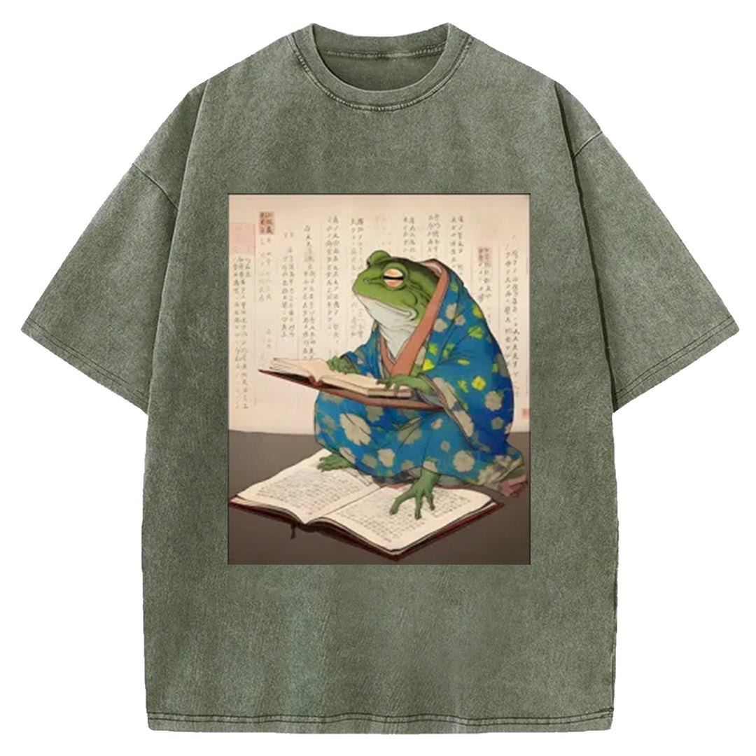 Ukiyo-e Frog Washed Crew Neck T-Shirt
