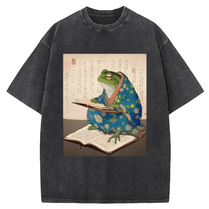 Ukiyo-e Frog Washed Crew Neck T-Shirt