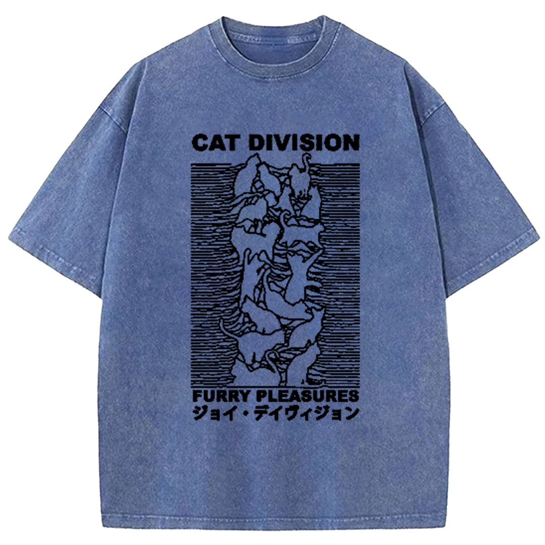 Adorable Feline Washed Crew Neck T-Shirt