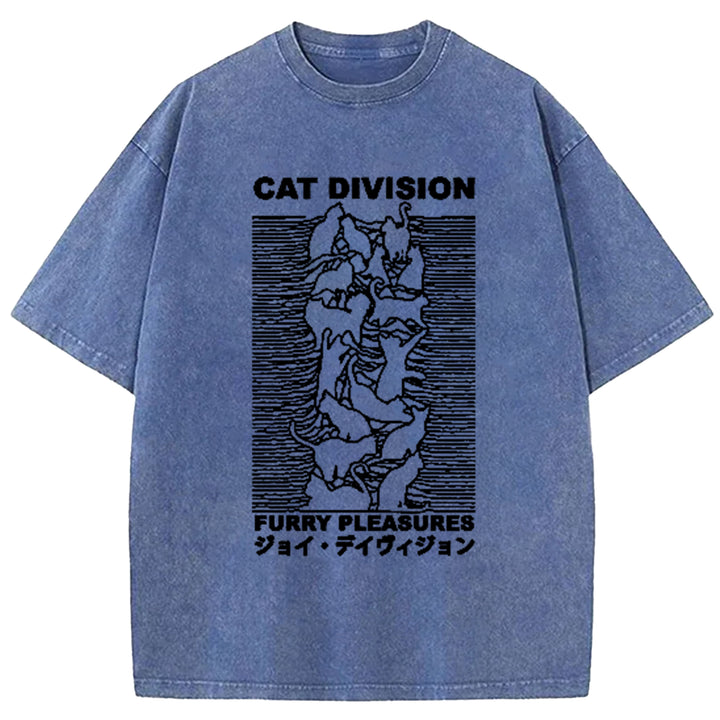 Adorable Feline Washed Crew Neck T-Shirt