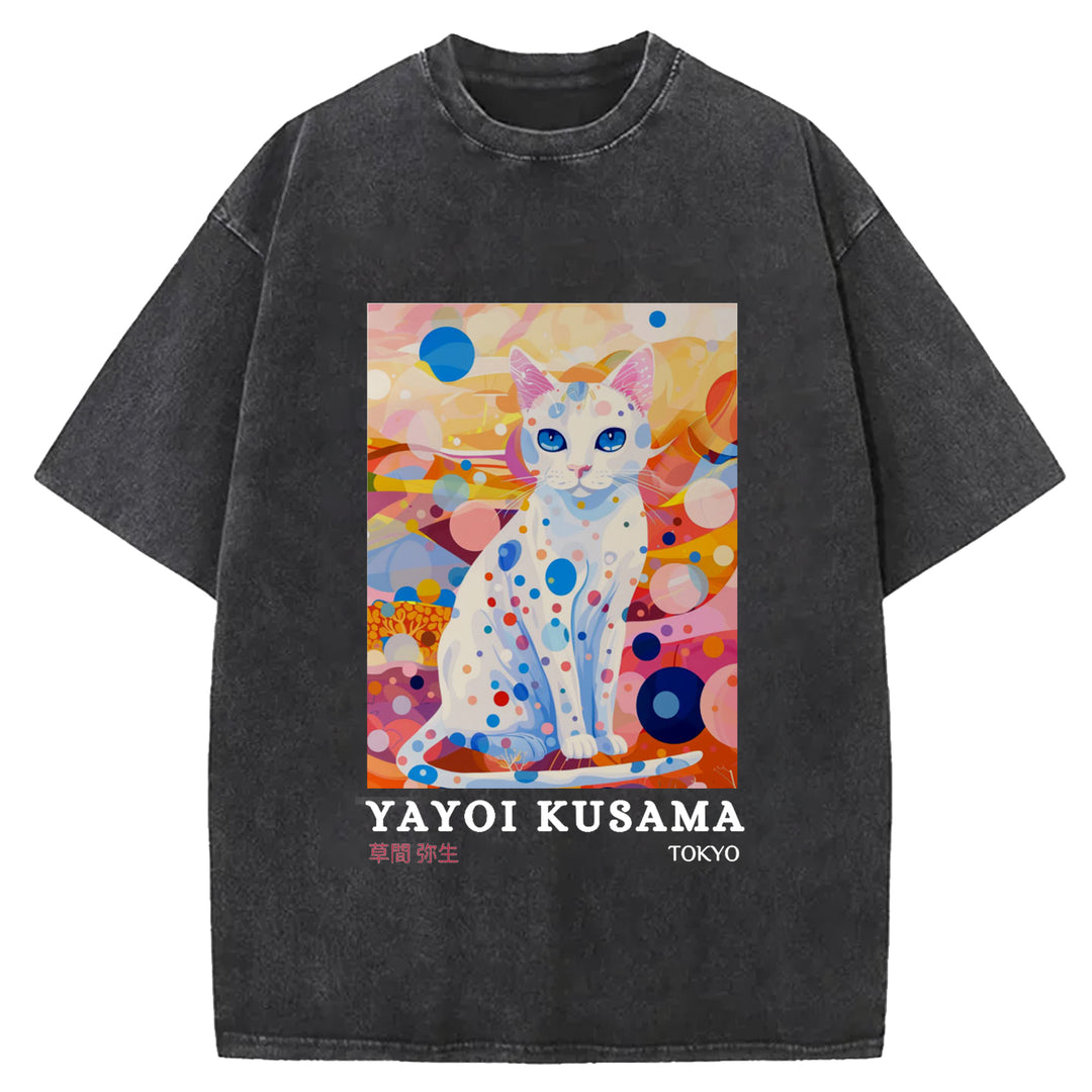 Yayoi Kusama Cat Vintage Washed Crew Neck T-Shirt