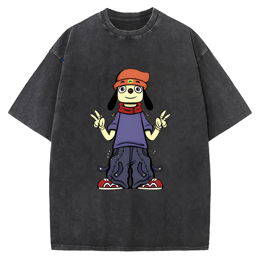 Parappa The Rapper Vintage Design Washed Crew Neck T-Shirt