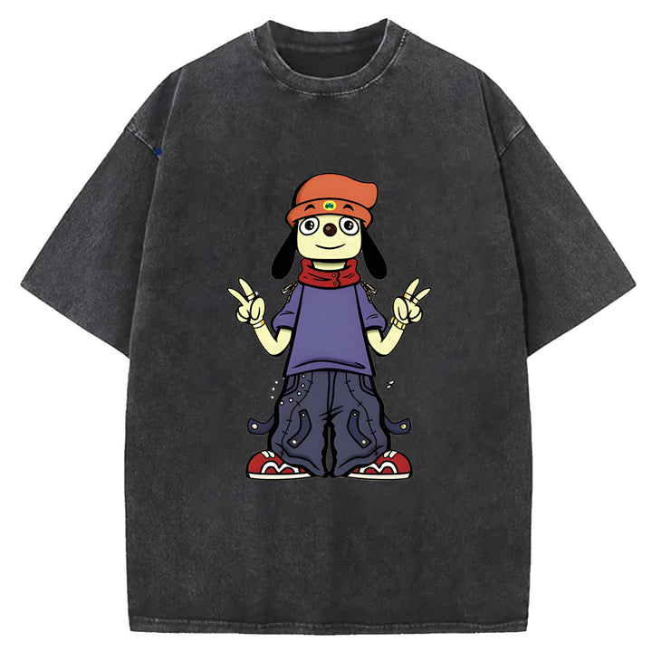 Parappa The Rapper Vintage Design Washed Crew Neck T-Shirt