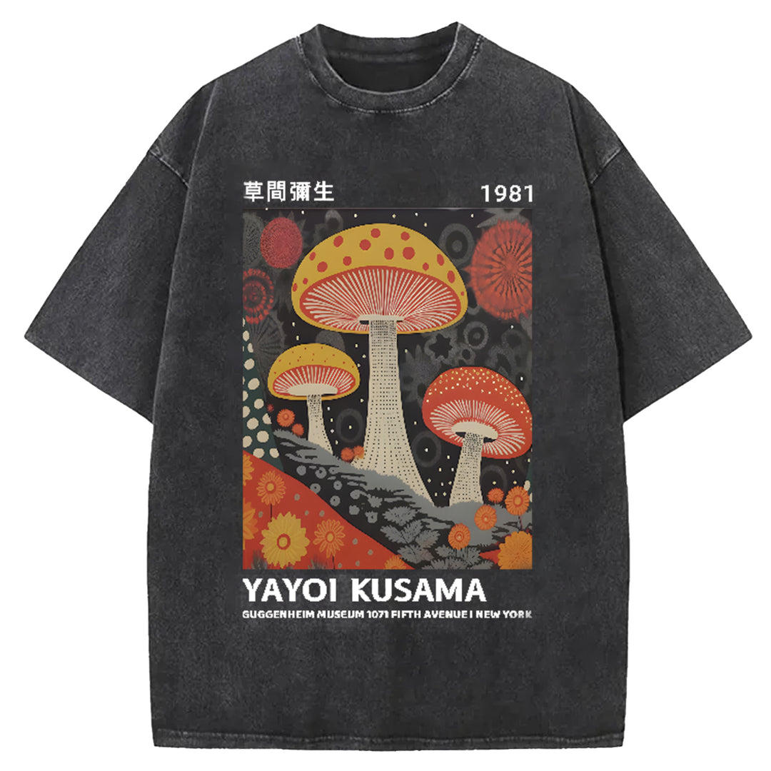 Yayoi Kusama Flower Vintage Japanese Design Washed Crew Neck T-Shirt