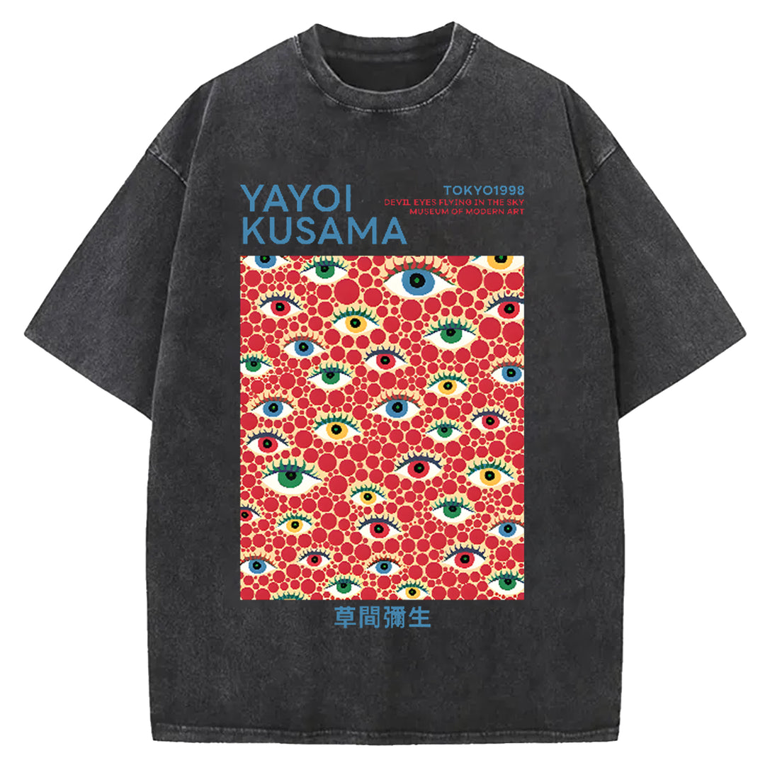 Yayoi Kusama eyes Vintage Japanese Design Washed Crew Neck T-Shirt