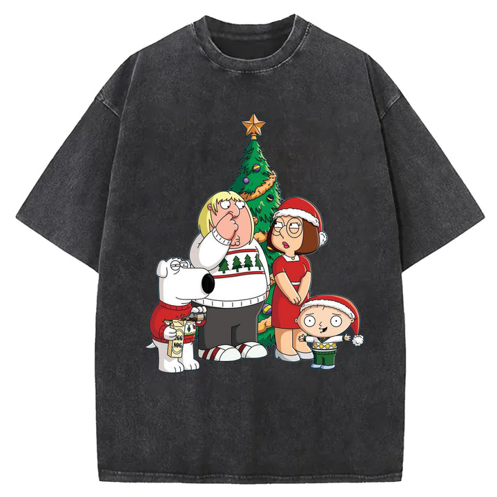 Funny Cartoon Washed Crew Neck T-shirt