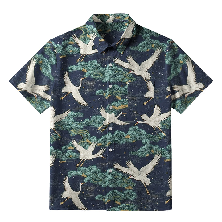 Cranes And Clouds Button-up Shirt