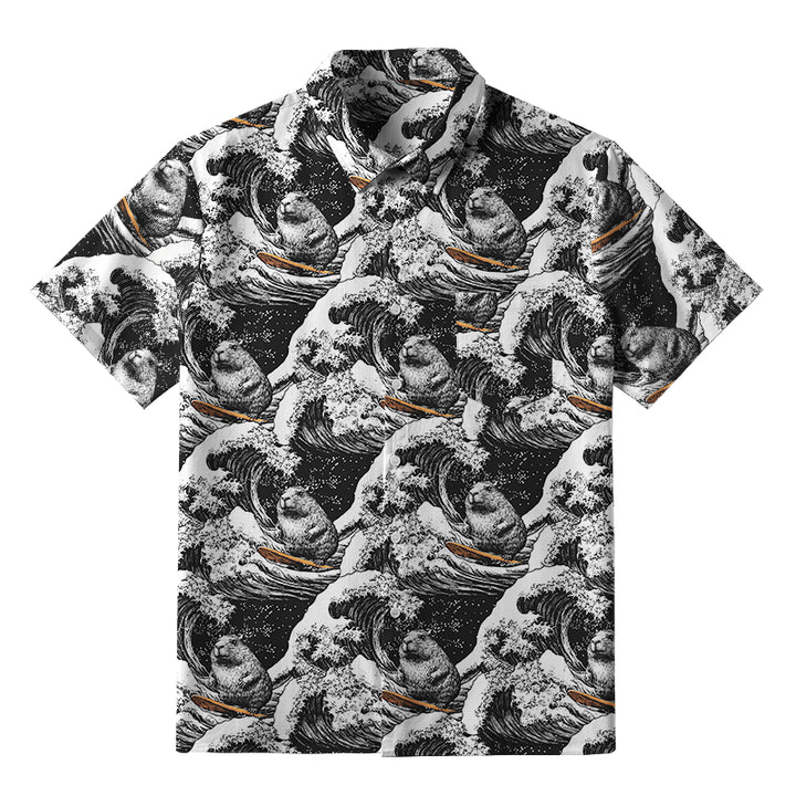 Surfing Capybara Button-up Shirt