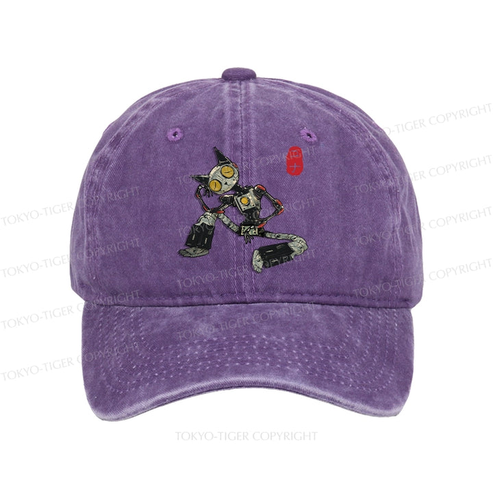 Contemplative Robot Cat Washed Cap