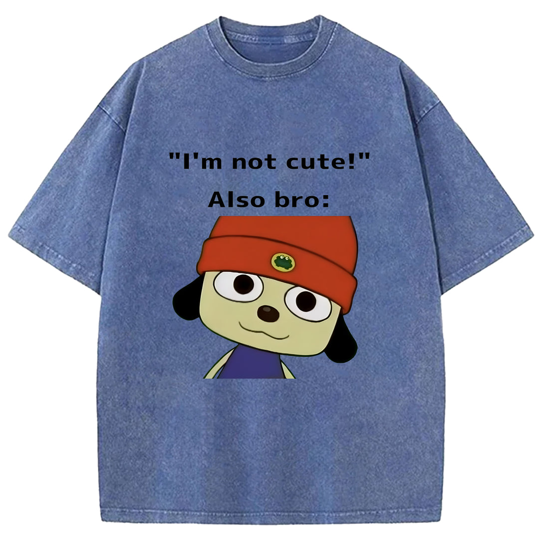 "I'm not cute!" Parappa The Rapper Washed Crew Neck T-shirt