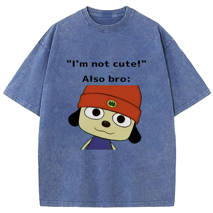 "I'm not cute!" Parappa The Rapper Washed Crew Neck T-shirt